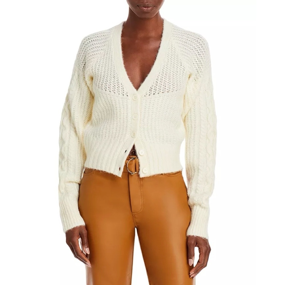 NICHOLAS • Camilla Cable Knit Cardigan wool alpaca Carnation cream ivory cropped